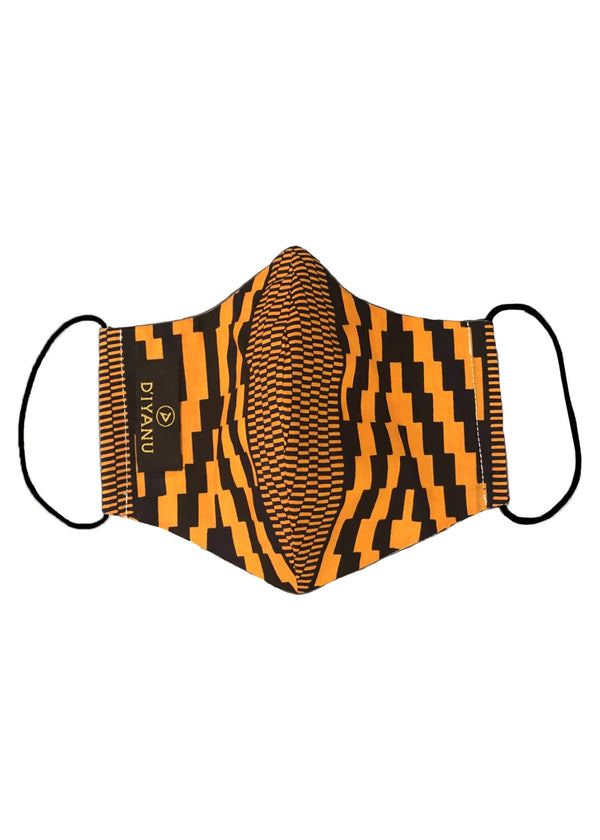 Dabo African Print 2 Layer Reusable Face Mask (Orange Navy Diamonds)-Clearance