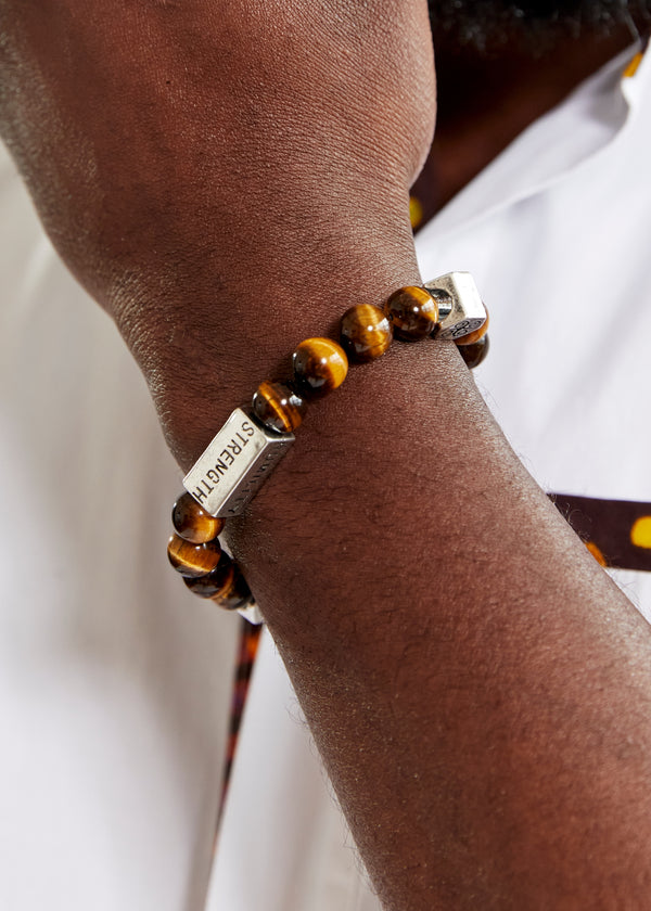 Irele Beaded Humility and Strength Adinkra Symbol Bracelet (Brown)