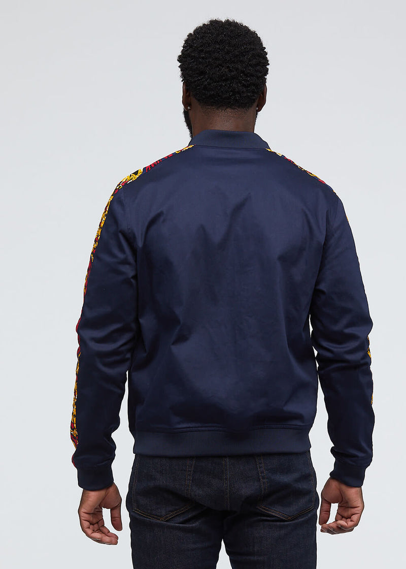 Ise African Print Reversible Bomber Jacket (Navy/Navy Gold Paisley)