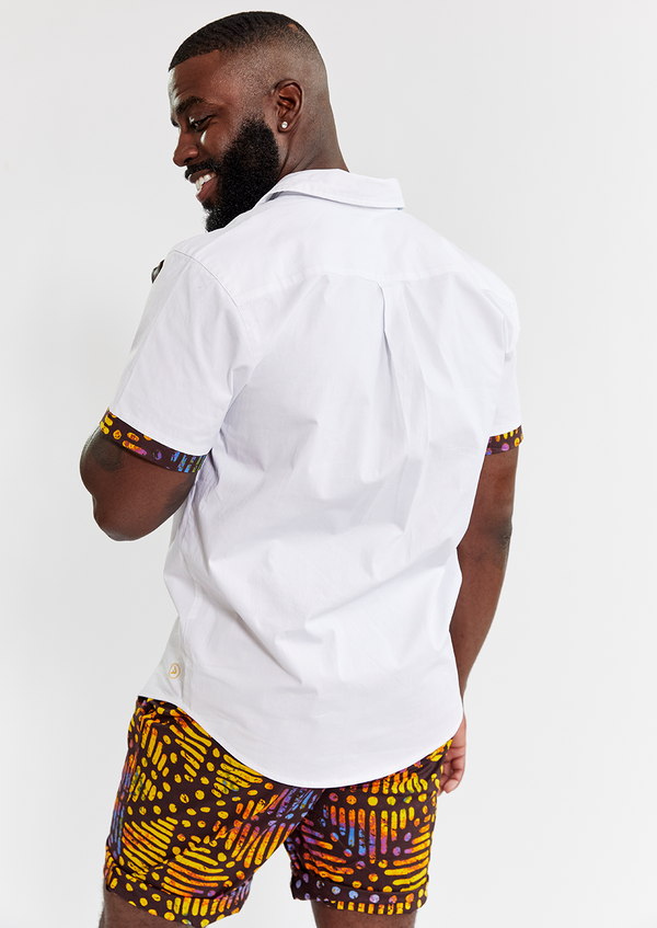 Salim Men's African Print Color-Blocked Shirt (Sunset Adire)