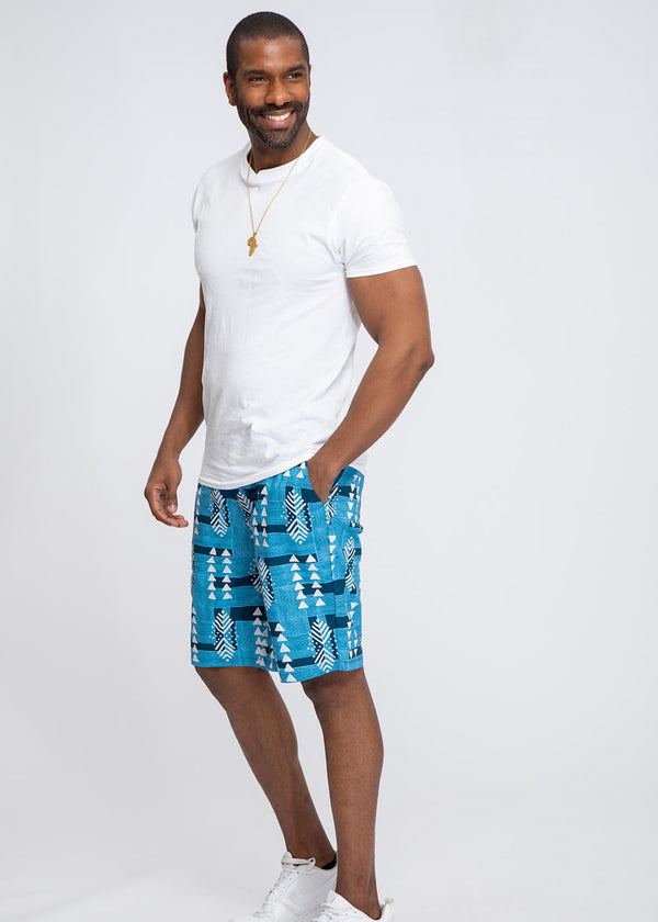 Debare Men's African Print Shorts (Navy White Mudcloth)-Clearance