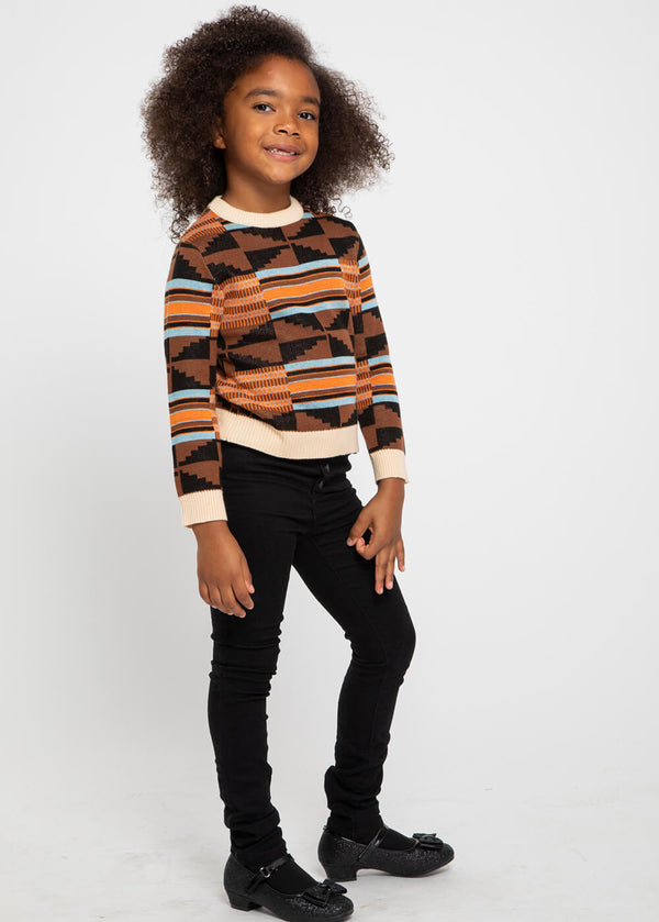 Oma Kid's African Print Sweater (Brown Orange Kente) - Clearance