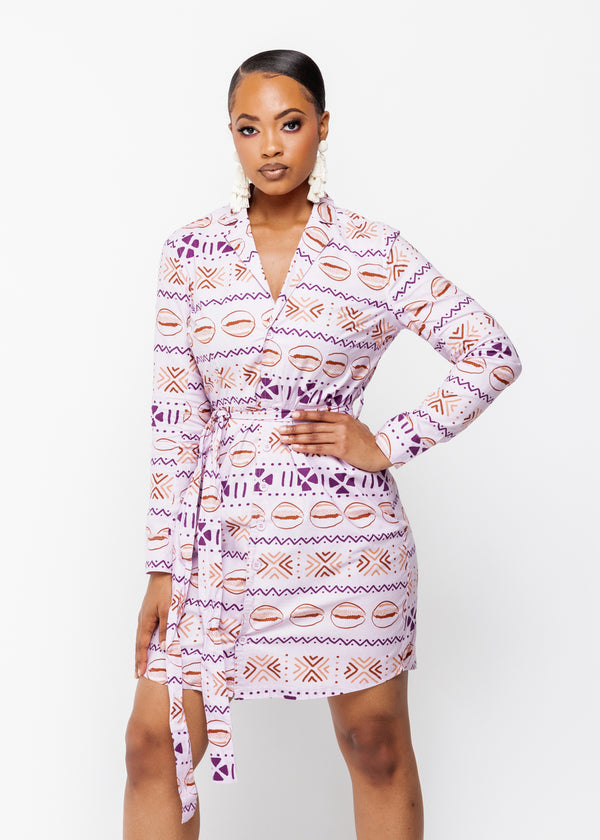 Aniyah Women's African Print Button-Up Shirt Dress (Mauve Plum Mudcloth) - Clearance