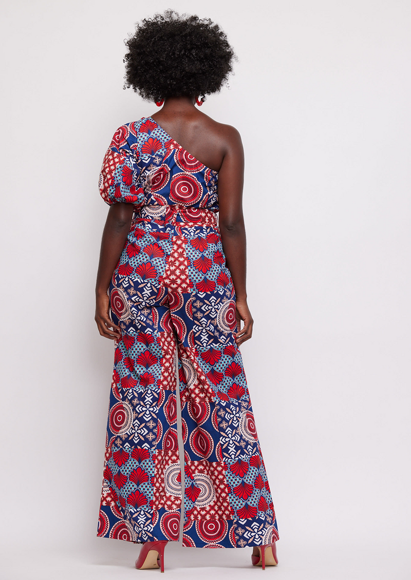 Atunbi Women's African Print Jumpsuit (Maroon Circle Multipattern) -Clearance