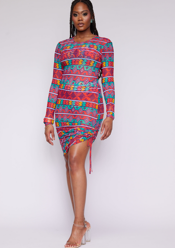 Fola Women's African Print Mesh Cover-Up (Rainbow Tribal) - Clearance