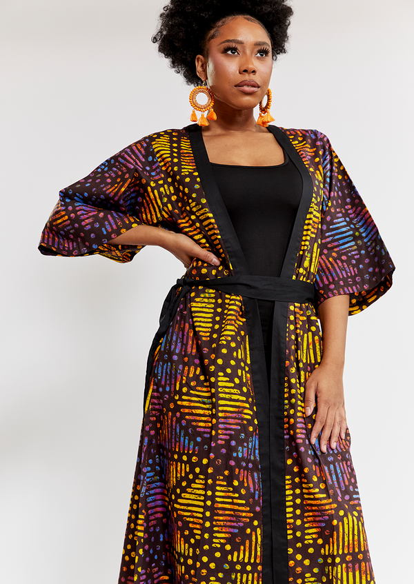Freesia Women's African Print Kimono (Sunset Adire)  - Clearance