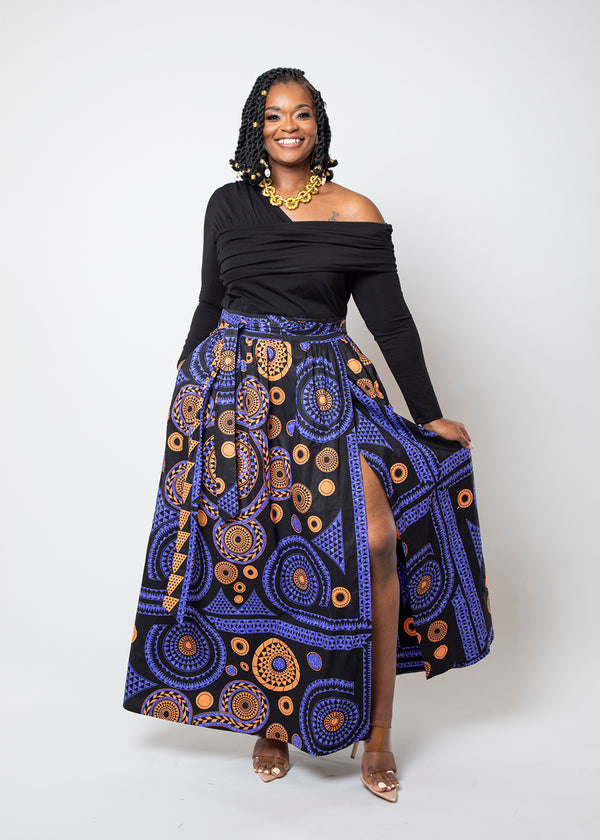 Kimiya Women's African Print Faux Wrap Skirt (Purple Mandala)