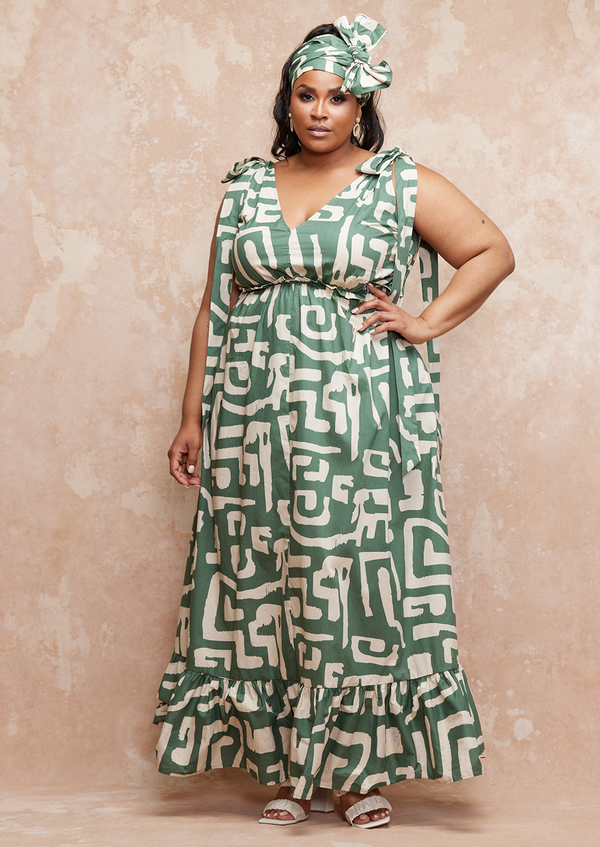 Kulale Women's Maxi Dress (Olive Geometric)