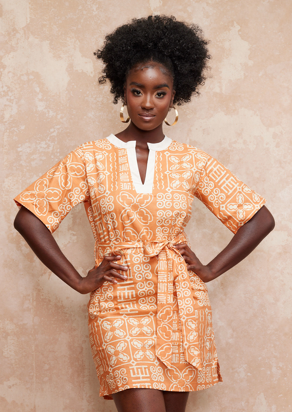 Meli Women's African Print Tunic (Light Orange Adire)