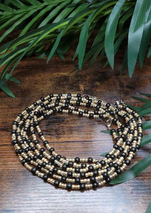 Mina Women's African Waist Beads (Black/Gold)