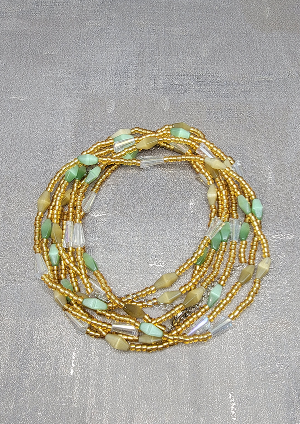 Mina Women's African Waist Beads (Gold/Rainbow)