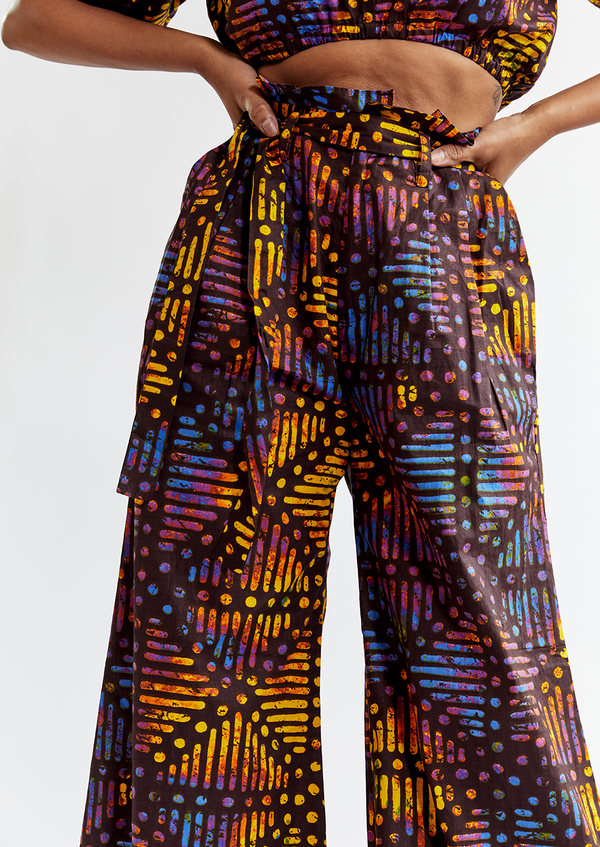 Zene Women's African Print Wide Leg Pants (Sunset Adire)