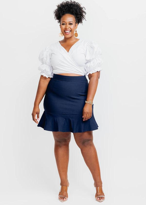 Mandisa Women's African Print Stretch Peplum Mini Skirt (Navy)- Clearance