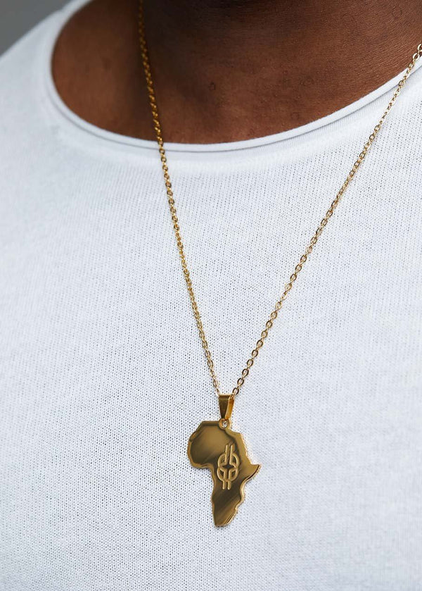 Adinkra Africa Map Gold Necklace- Wisdom Knot Symbol