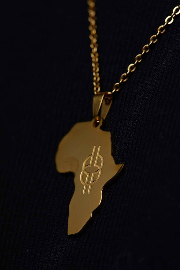 Adinkra Africa Map Gold Necklace- Wisdom Knot Symbol