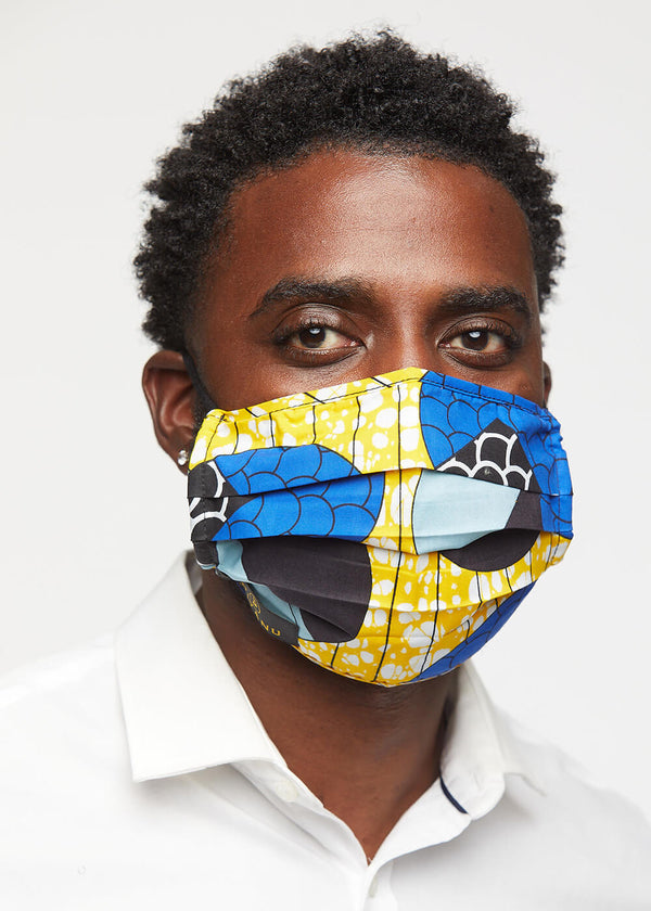 Uzo African Print 2 Layer Reusable Face Mask (Blue Bubbles on Yellow)-Clearance