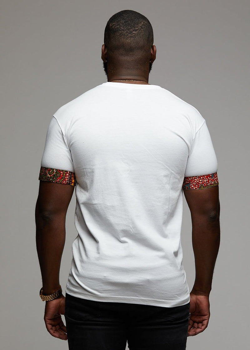 Men's Tops - Seun Men's African Print T-Shirt With Pocket (Orange Tortoise Back))