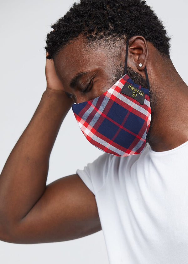 Dabo 2 Layer Reusable Face Mask (Navy Red Plaid)-Clearance