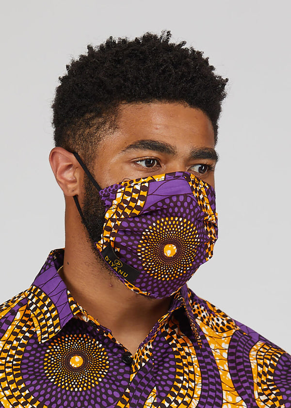 Uzo African Print 2 Layer Reusable Face Mask (Gold Purple Circles)-Clearance