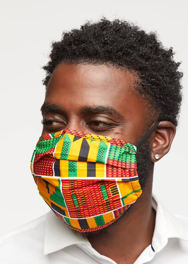 Uzo African Print 2 Layer Reusable Face Mask (Yellow Green Kente)-Clearance