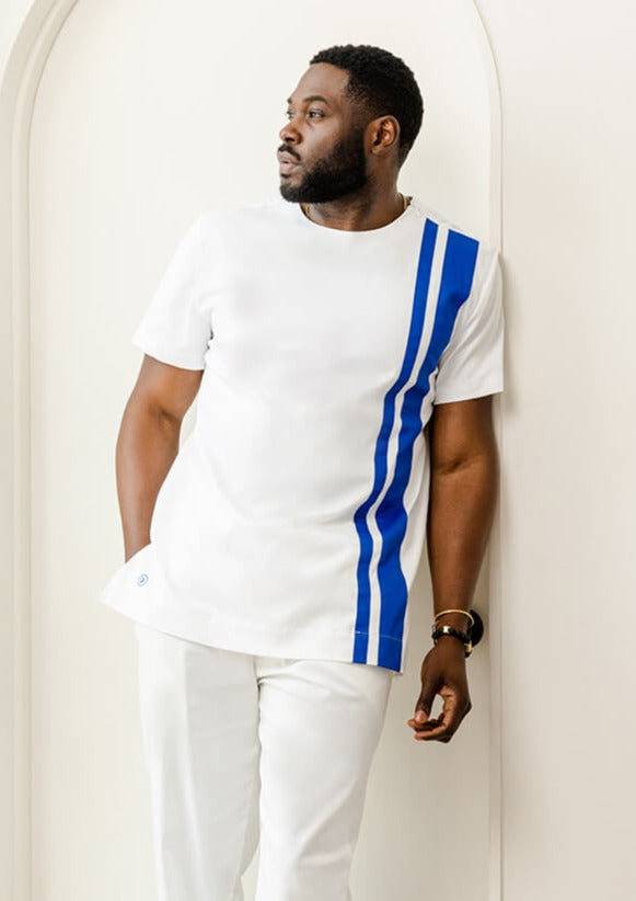 Azi Men's African Short Sleeve Tunic (White)