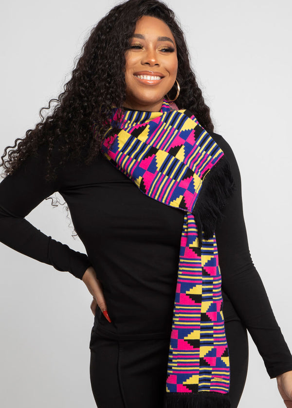 Seda African Print Knit Scarf (Pink Yellow Kente)-Clearance